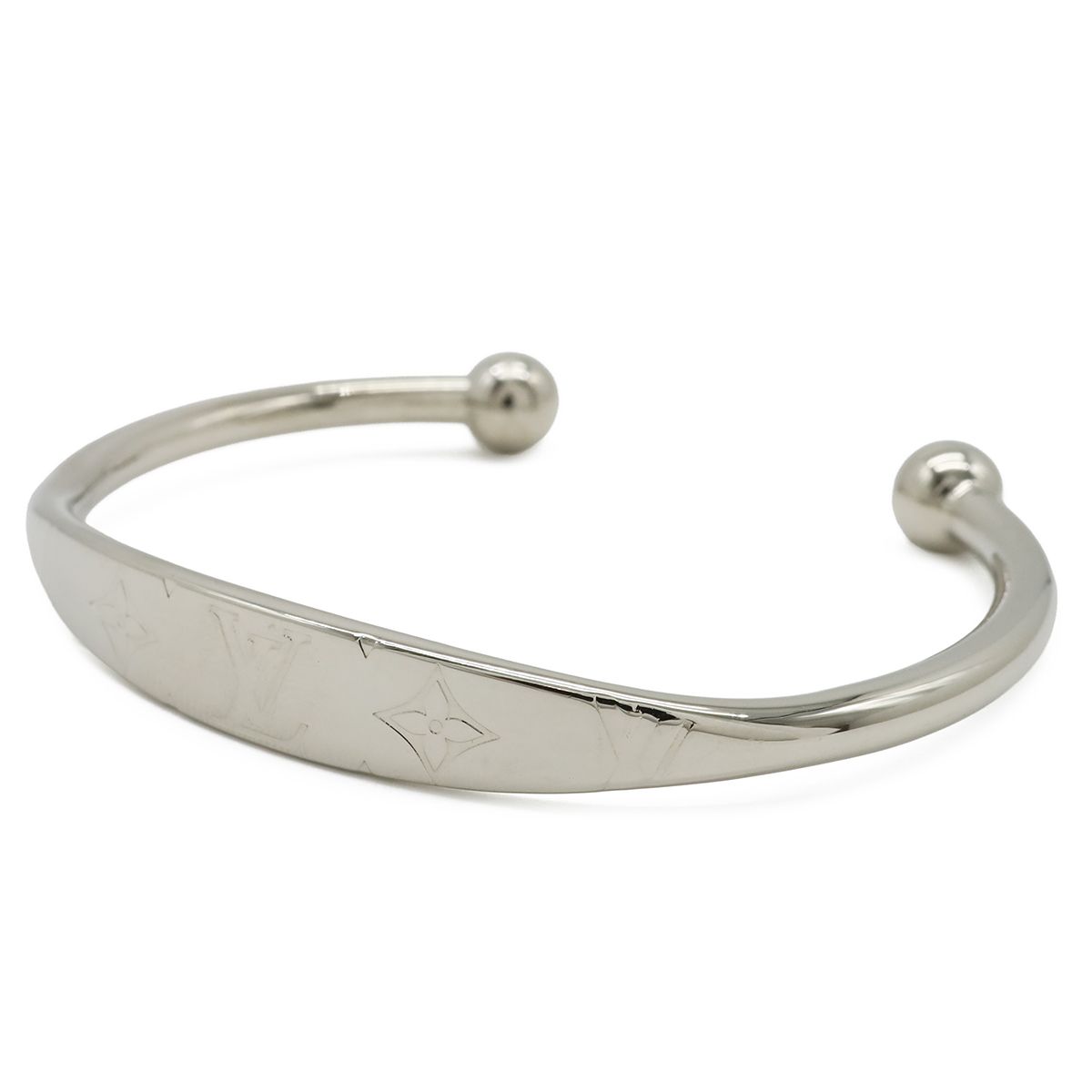 Louis Vuitton Monogram Bracelet Bangle Open Logo Metal Silver