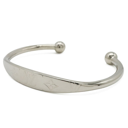 Louis Vuitton Monogram Bracelet Bangle Open Logo Metal Silver