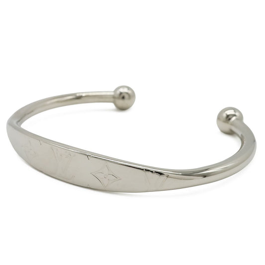 Louis Vuitton Monogram Bracelet Bangle Open Logo Metal Silver