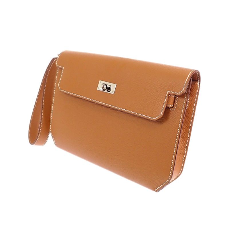 Hermes Kelly Depeches 25 Clutch Genus Veau Epsom Brown Silver — view 4