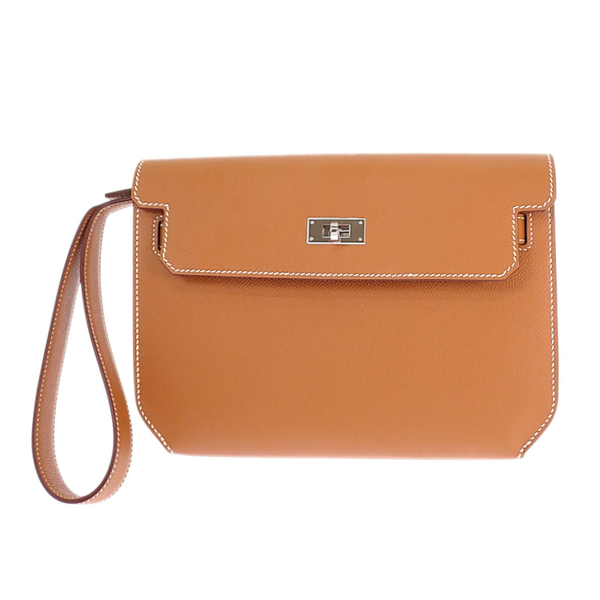 Hermes Kelly Depeches 25 Clutch Genus Veau Epsom Brown Silver — view 2