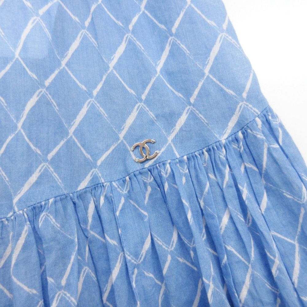 Chanel Dress Sleeveless Quilted Pattern CC Logo Blue — view 3