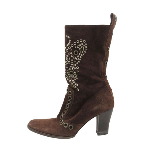 Dolce & Gabbana Boots Studs Suede Western Short Side Zip Brown