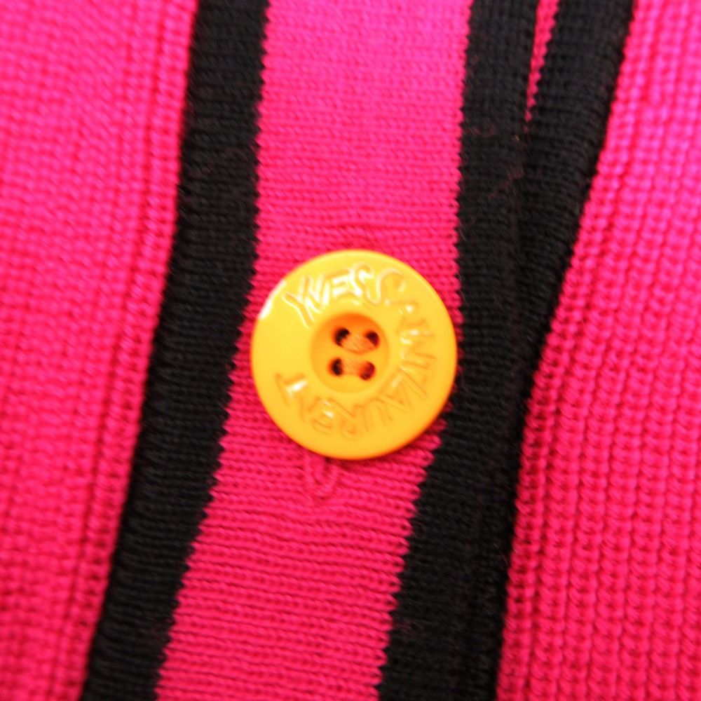 Saint Laurent Cardigan Long Sleeve Knit Jacket Bicolor Multicolor Button Pink — view 4