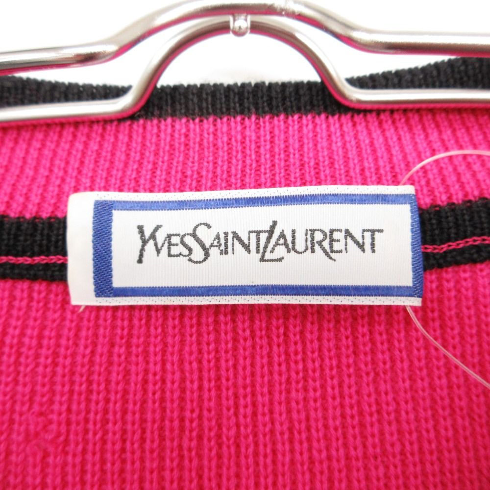 Saint Laurent Cardigan Long Sleeve Knit Jacket Bicolor Multicolor Button Pink — view 3