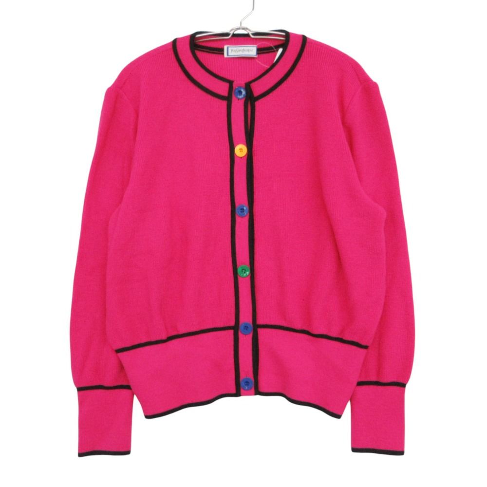 Saint Laurent Cardigan Long Sleeve Knit Jacket Bicolor Multicolor Button Pink