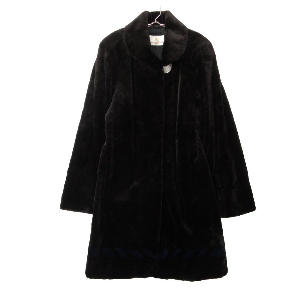 Balenciaga Coat Shared Mink Real Fur Long Black Blue