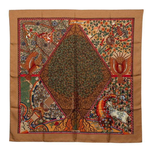 Hermes Carre 90 Axis Mundi Scarf Large Brown Multicolor Silk