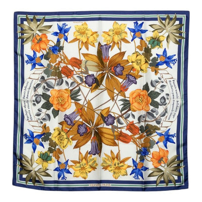 Hermes Carre 90 Fleurs D'hellade Hellas Scarf White Blue Multicolor Silk
