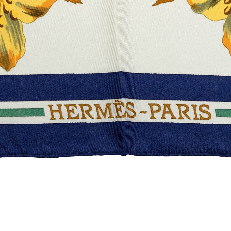 Hermes Carre 90 Fleurs D'hellade Hellas Scarf White Blue Multicolor Silk — view 3