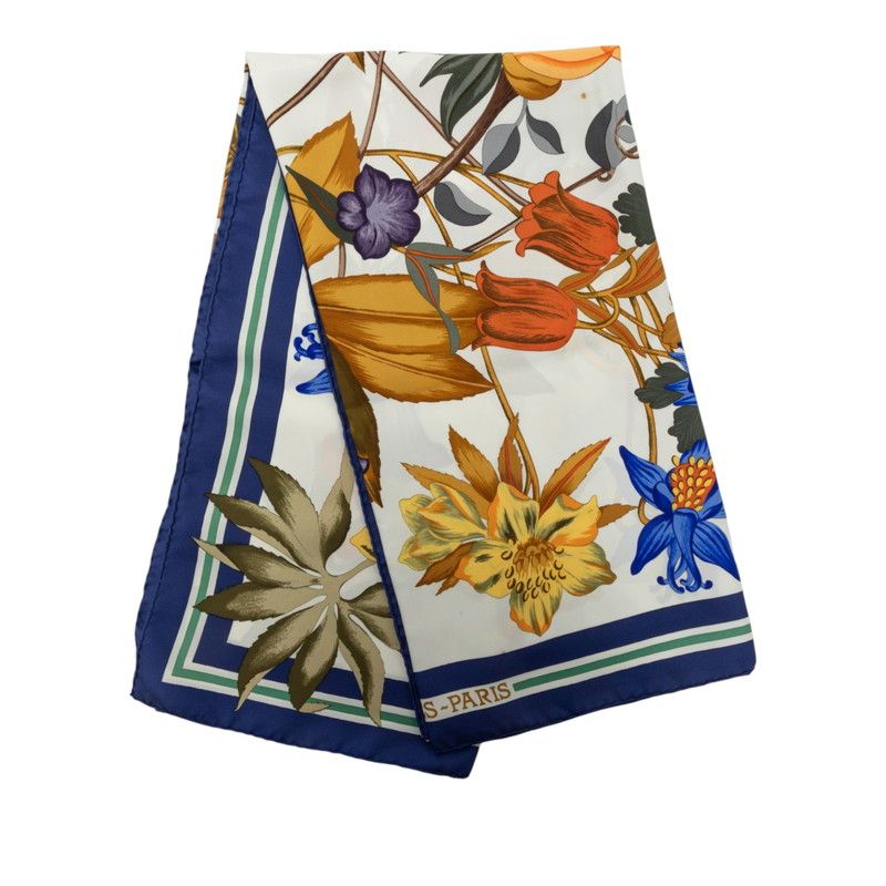 Hermes Carre 90 Fleurs D'hellade Hellas Scarf White Blue Multicolor Silk — view 7