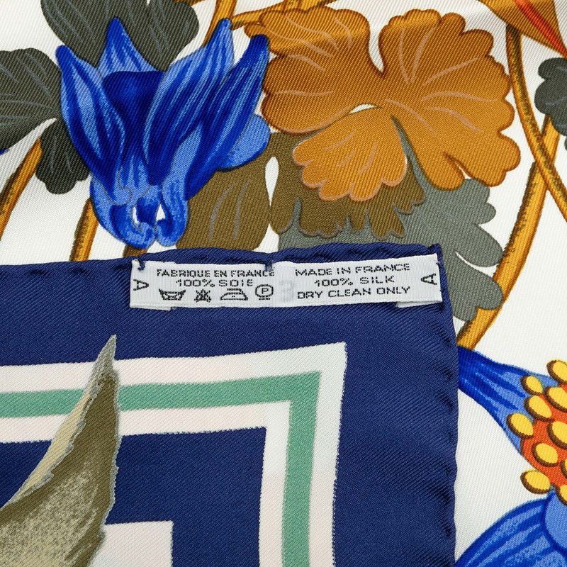 Hermes Carre 90 Fleurs D'hellade Hellas Scarf White Blue Multicolor Silk — view 8