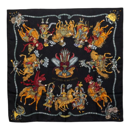 Hermes Carre 90 les Fetes du Roi Soleil Celebration of the Sun King Scarf Black