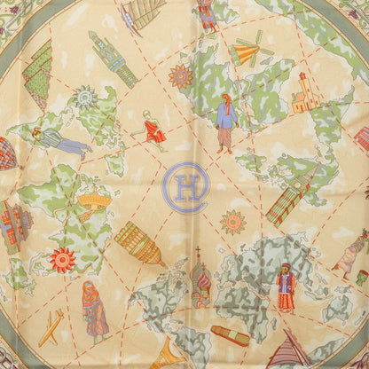 Hermes Carre 90 World Map Scarf Green Beige Silk — view 2