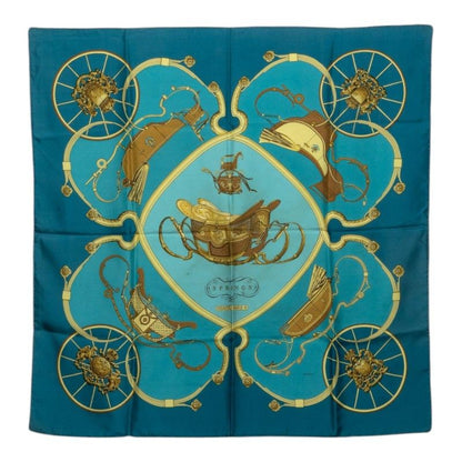 Hermes Carre 90 Spring Scarf Blue Gold Silk