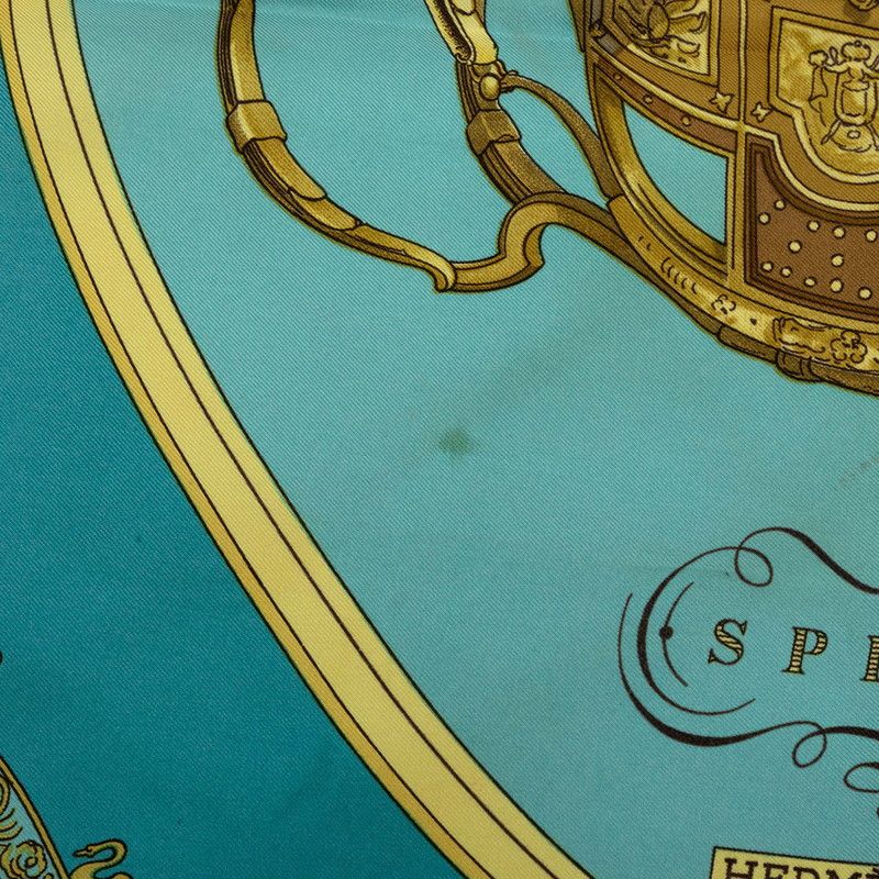 Hermes Carre 90 Spring Scarf Blue Gold Silk — view 6