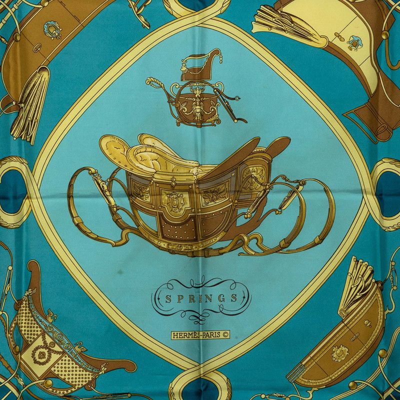 Hermes Carre 90 Spring Scarf Blue Gold Silk — view 2