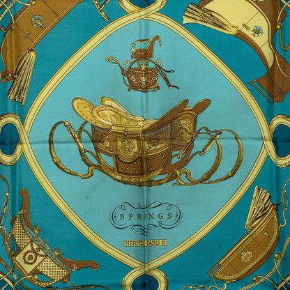 Hermes Carre 90 Spring Scarf Blue Gold Silk — view 2