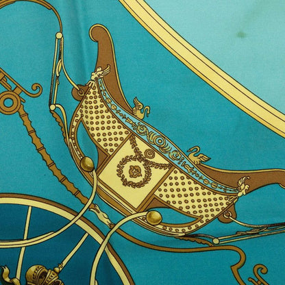 Hermes Carre 90 Spring Scarf Blue Gold Silk — view 4