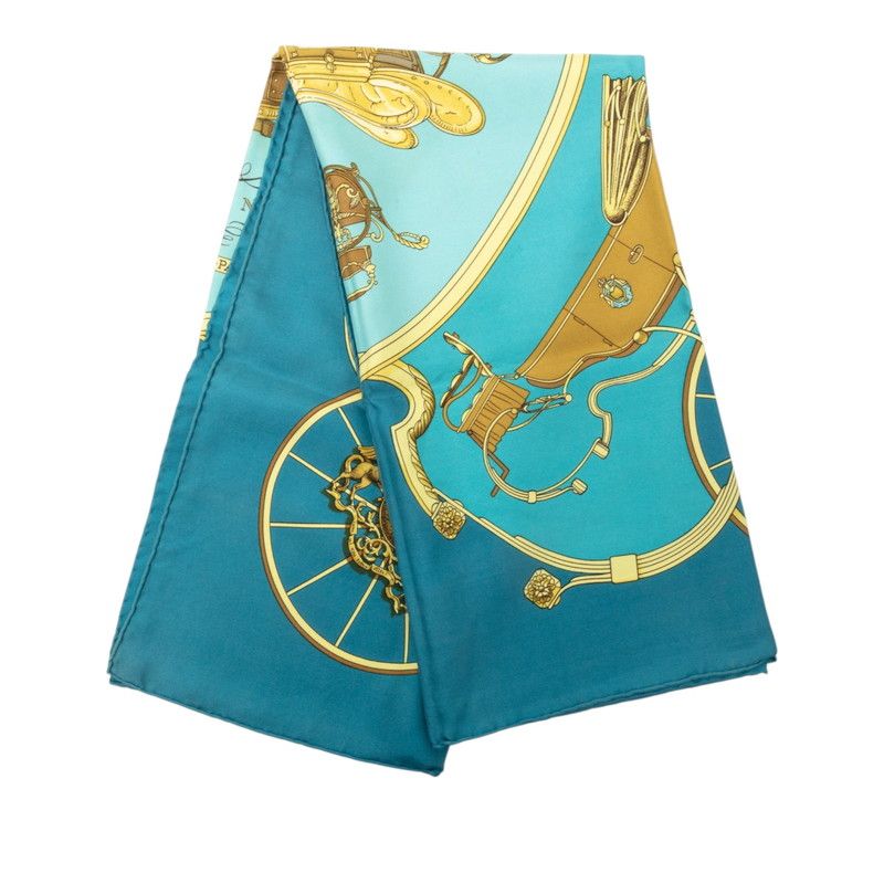 Hermes Carre 90 Spring Scarf Blue Gold Silk — view 3