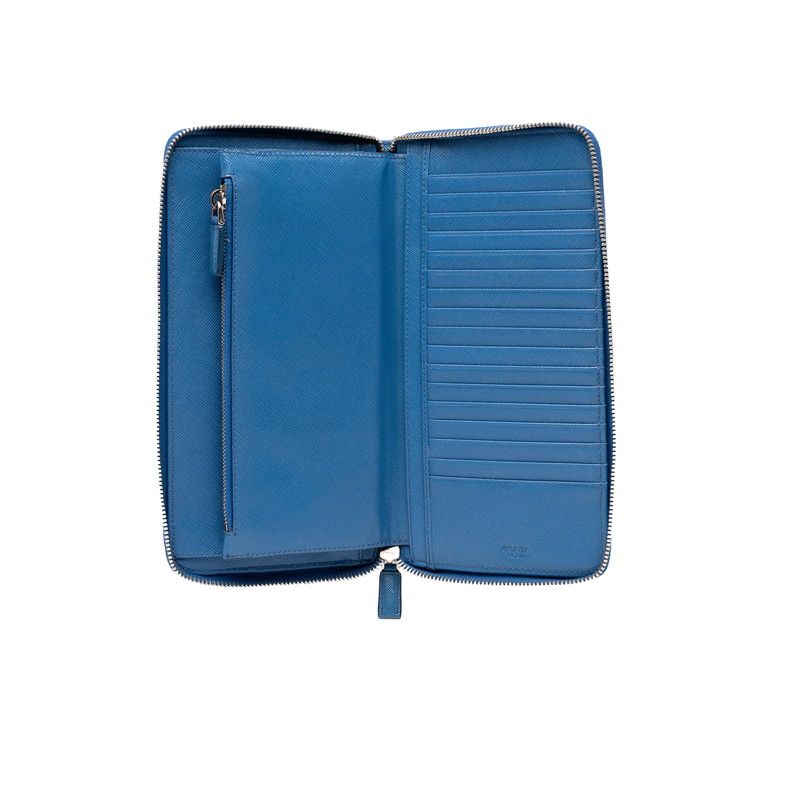 Prada Zip Around Wallet Blue Leather — view 5