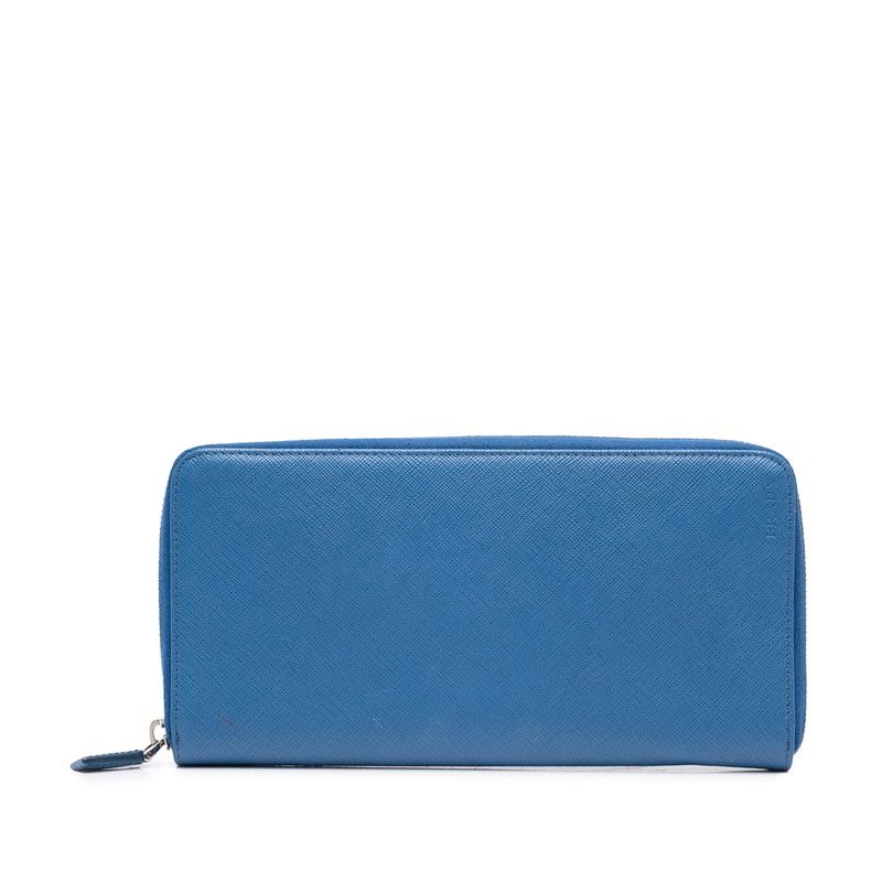 Prada Zip Around Wallet Blue Leather