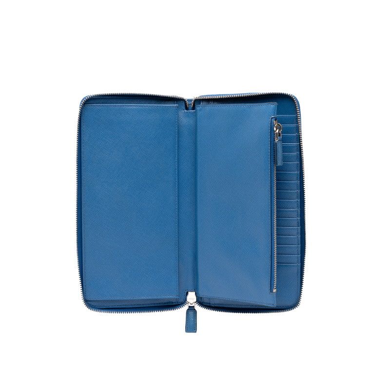 Prada Zip Around Wallet Blue Leather — view 4