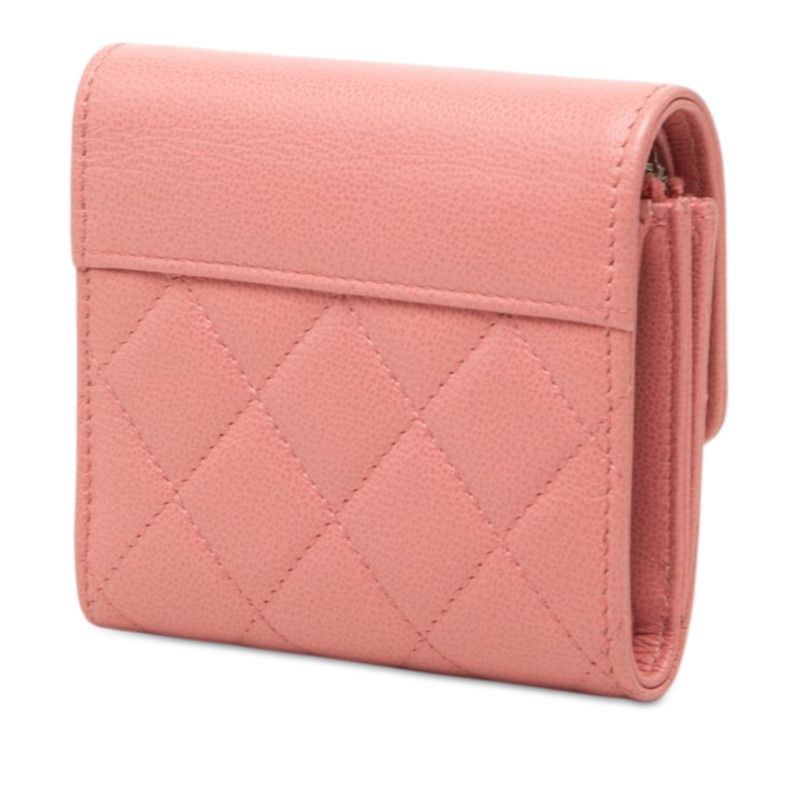 Chanel Quilted CC Logo Half Coco Trifold Wallet Pink Silver Leather — view 2