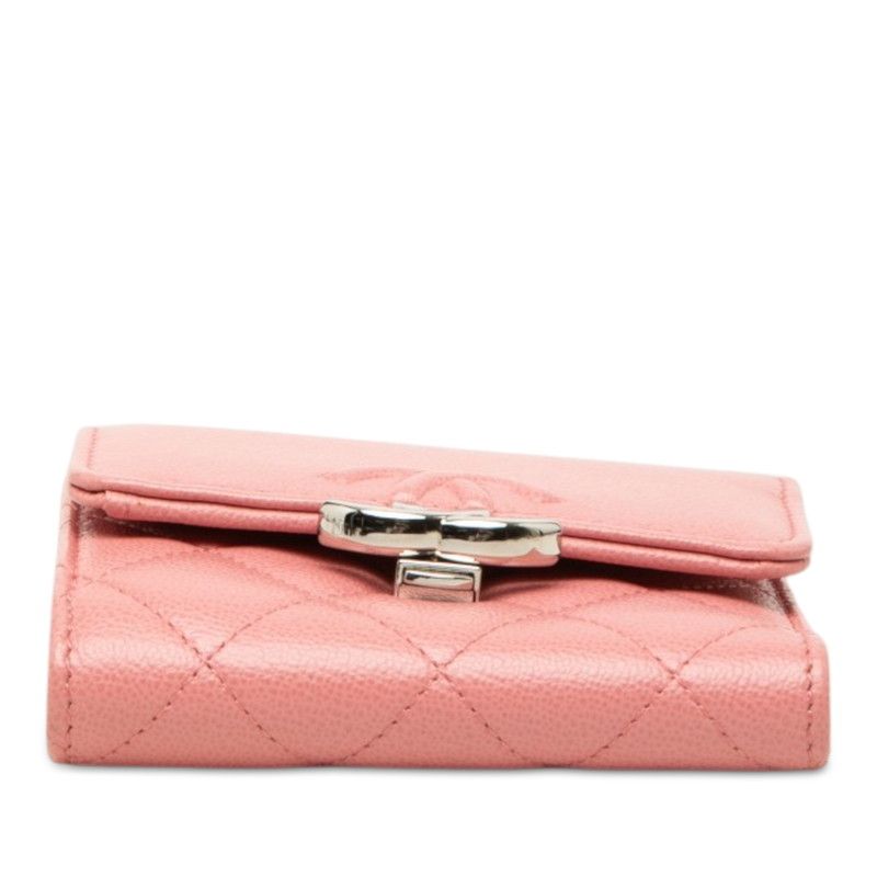 Chanel Quilted CC Logo Half Coco Trifold Wallet Pink Silver Leather — view 3