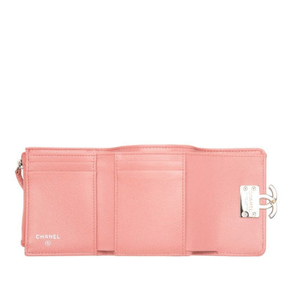 Chanel Quilted CC Logo Half Coco Trifold Wallet Pink Silver Leather — view 4