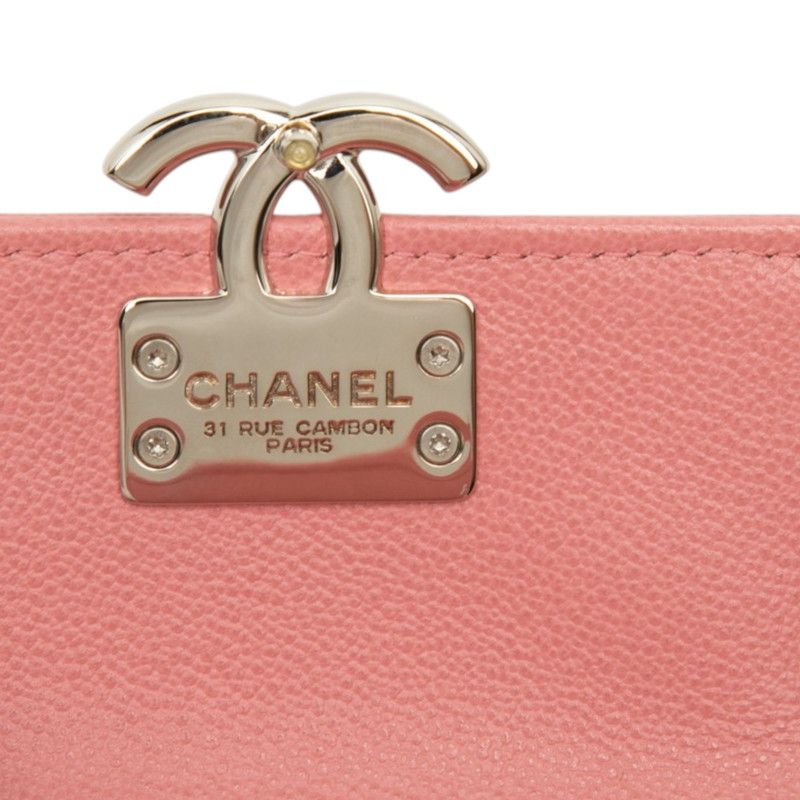 Chanel Quilted CC Logo Half Coco Trifold Wallet Pink Silver Leather — view 6