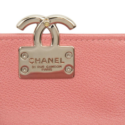 Chanel Quilted CC Logo Half Coco Trifold Wallet Pink Silver Leather — view 6