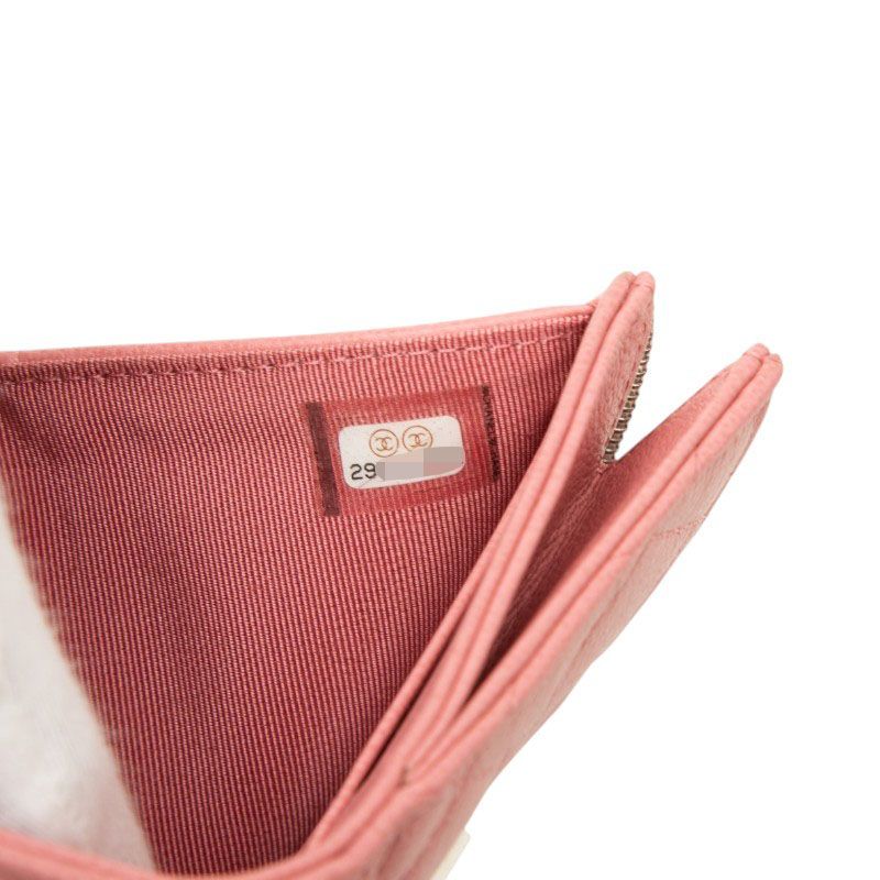 Chanel Quilted CC Logo Half Coco Trifold Wallet Pink Silver Leather — view 8