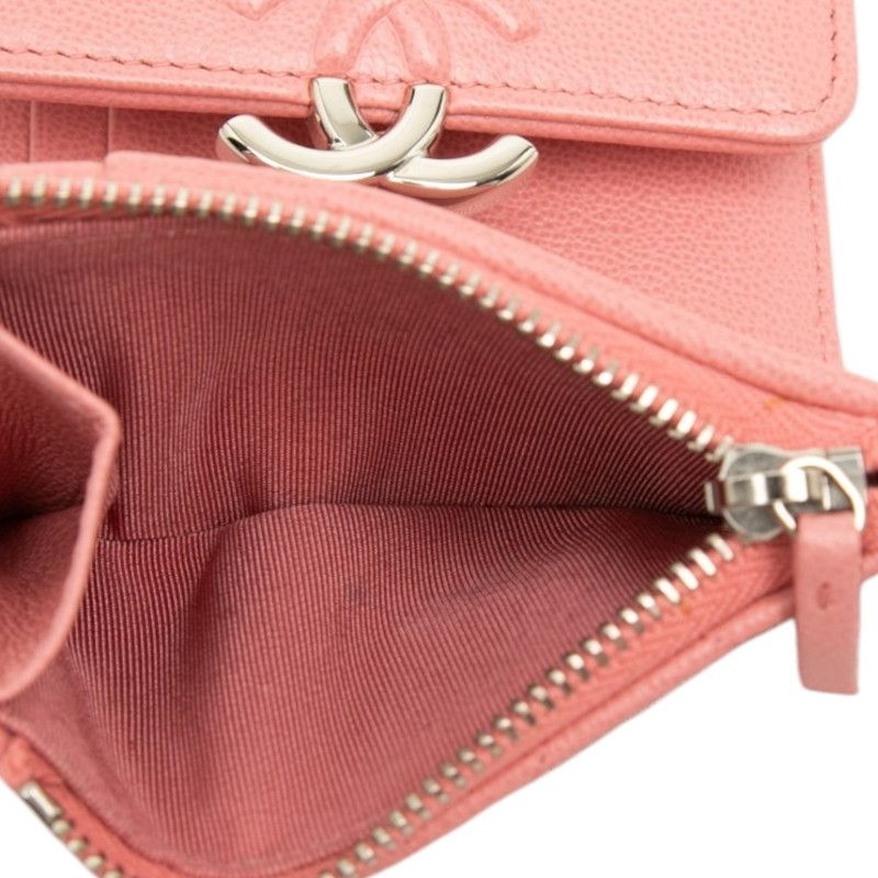 Chanel Quilted CC Logo Half Coco Trifold Wallet Pink Silver Leather — view 5