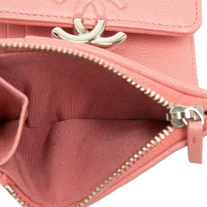Chanel Quilted CC Logo Half Coco Trifold Wallet Pink Silver Leather — view 5