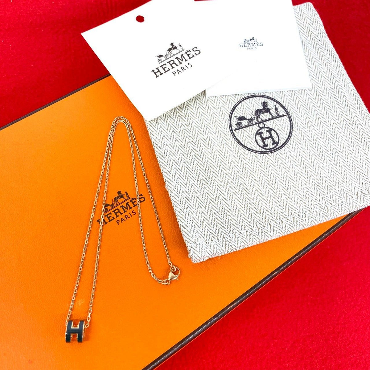Hermes Mini Pop H Necklace Chain Pendant Black Pink Gold
