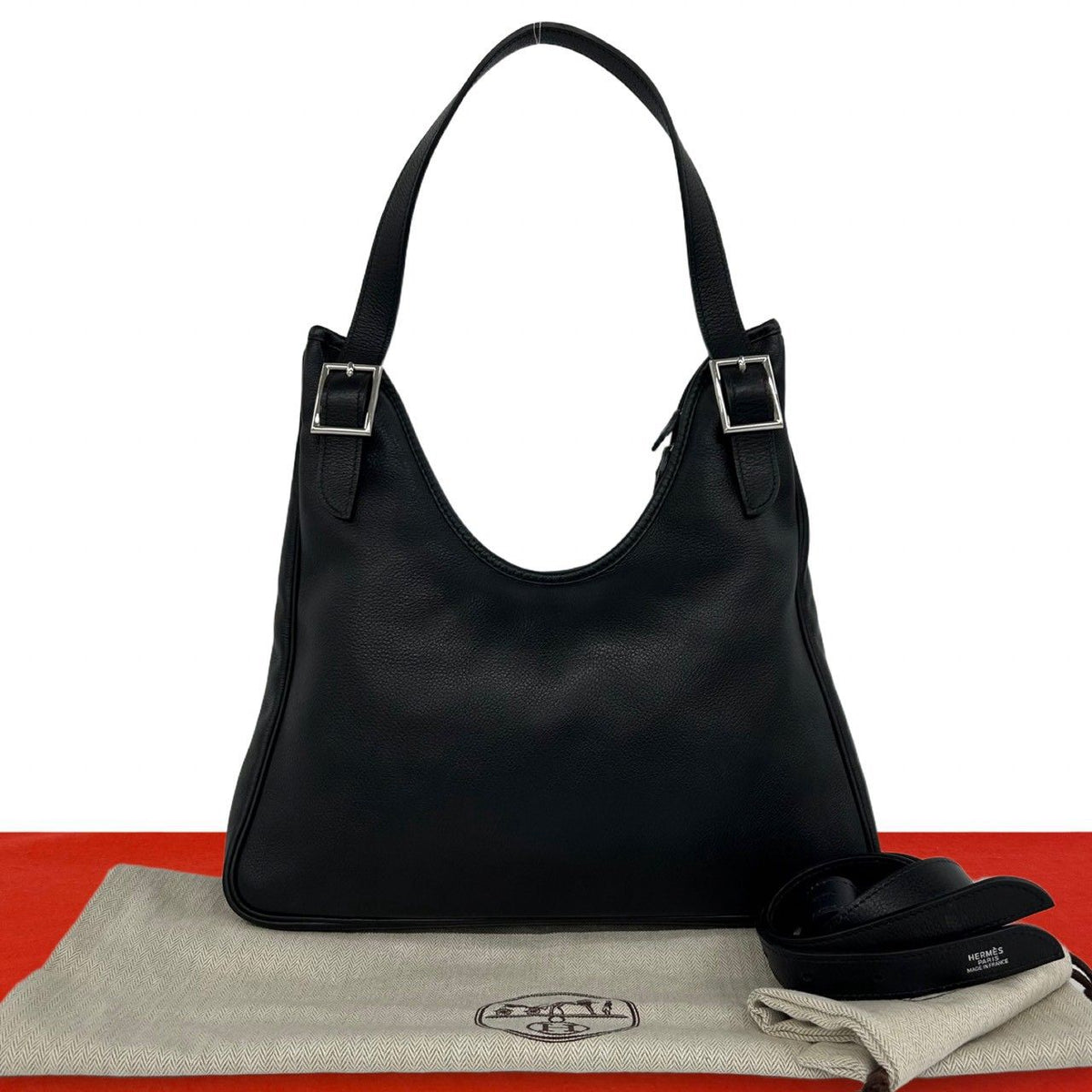 Hermes Masai Cut Taurillon Clemence Leather Shoulder Bag Black