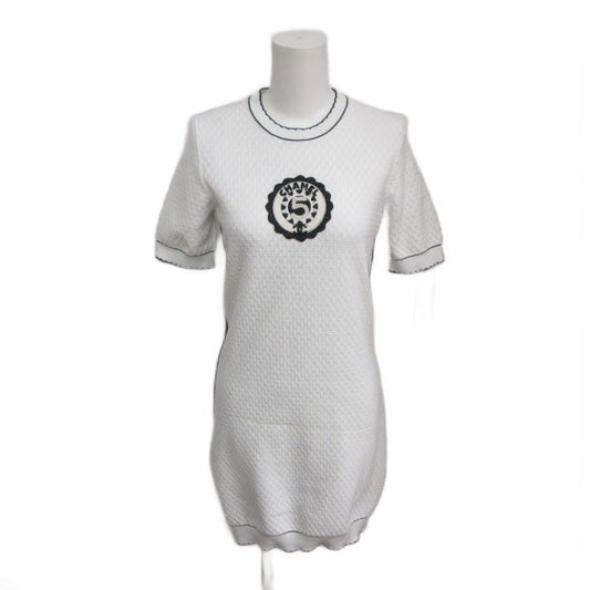 Chanel 23C Cotton Knit Dress Short Sleeve Mini Length Logo Paneled Design 36