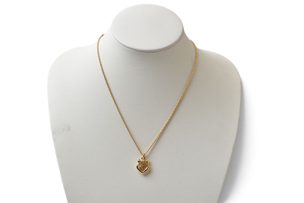 Dior Necklace Vintage CD Logo Heart Ribbon Rhinestone — view 2