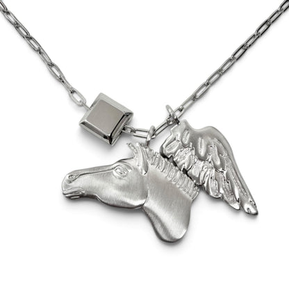 Hermes Talisman Pegasus Chain Necklace Silver