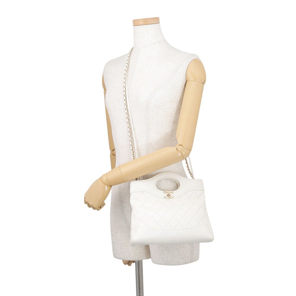 Chanel Chain Shoulder Bag Quilted Mini Shopping Shiny Calfskin White — view 5