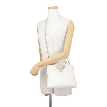 Chanel Chain Shoulder Bag Quilted Mini Shopping Shiny Calfskin White — view 5