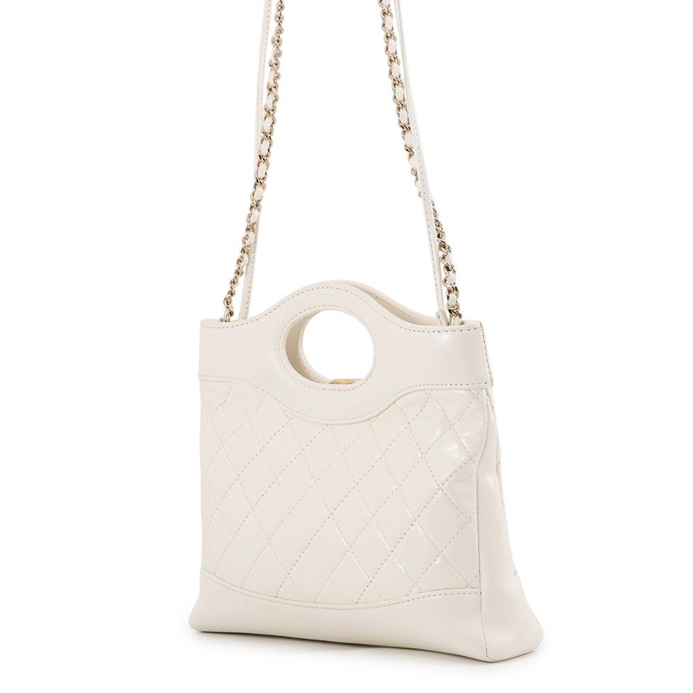 Chanel Chain Shoulder Bag Quilted Mini Shopping Shiny Calfskin White — view 2