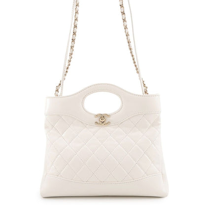 Chanel Chain Shoulder Bag Quilted Mini Shopping Shiny Calfskin White