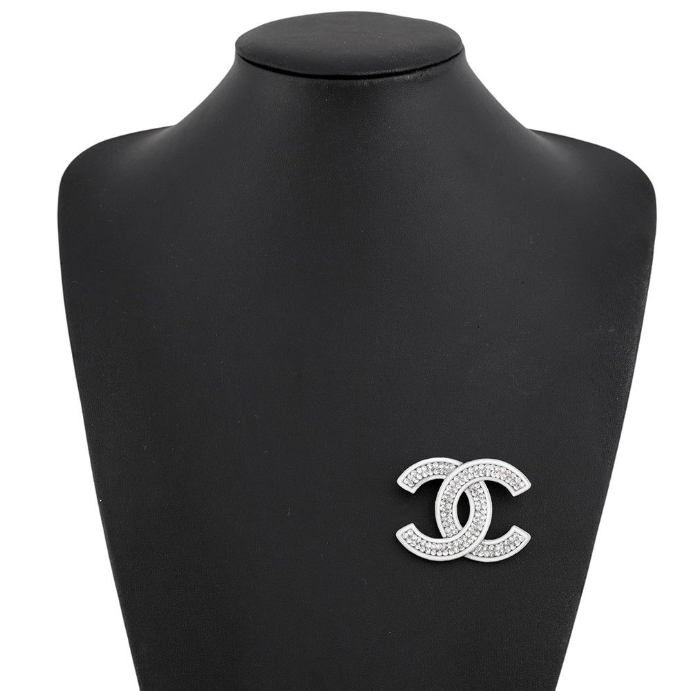 Chanel Brooch CC Logo Metal Rhinestone Enamel C Cahnel — view 4