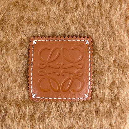 Loewe Mohair Wool Anagram Leather Patch Fringe Scarf Brown — view 5