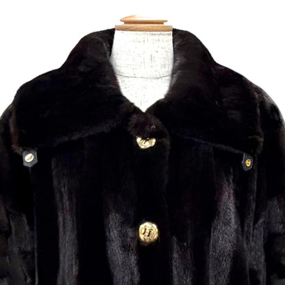 Dior Logo Gold Button Mink Long Fur Coat Black Gramma — view 2