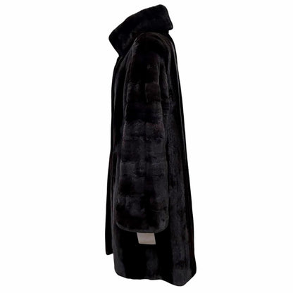 Dior Logo Gold Button Mink Long Fur Coat Black Gramma — view 3