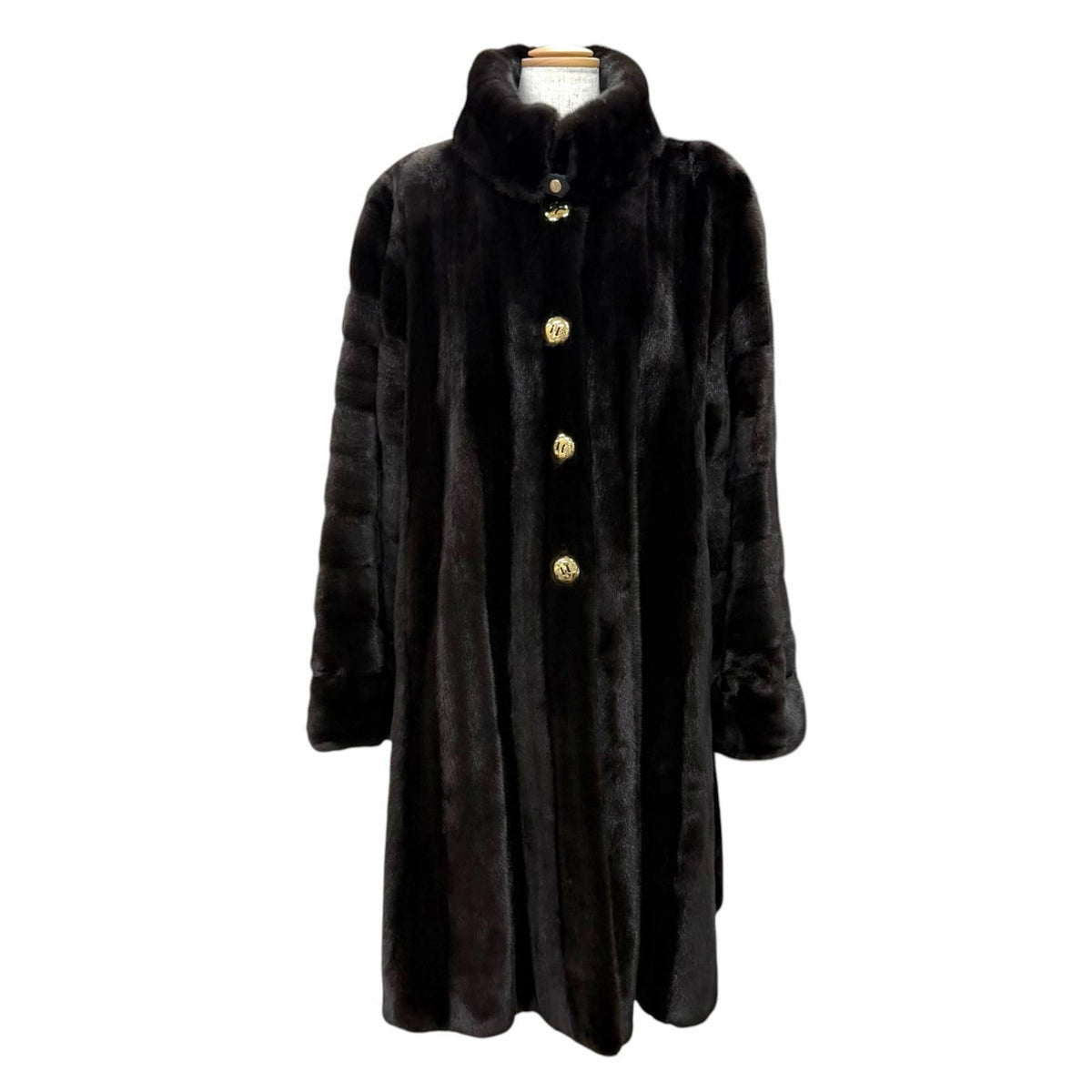 Dior Logo Gold Button Mink Long Fur Coat Black Gramma