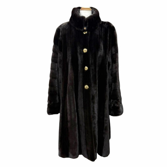 Dior Logo Gold Button Mink Long Fur Coat Black Gramma